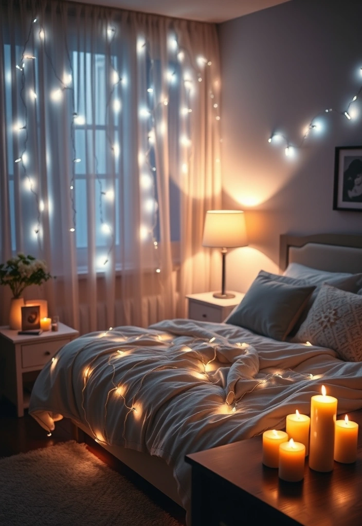22 Cute Room Ideas Aesthetic That’ll Transform Your Space into a Dreamy Retreat! 22 22 Cute Room Ideas Aesthetic That’ll Transform Your Space into a Dreamy Retreat! - 21. Dreamy Bedroom Lighting